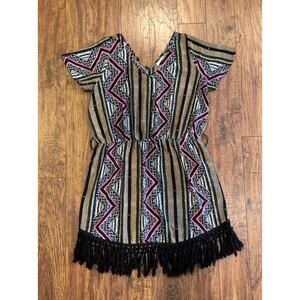 Clothing Obsessed Company Women’s Short Sleeve Boho Black Fringe Dress Size 2XL